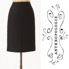 Anthropologie MAEVE Goban Pencil Skirt Womens 4 Black Brocade Polka Dot 119 EUC