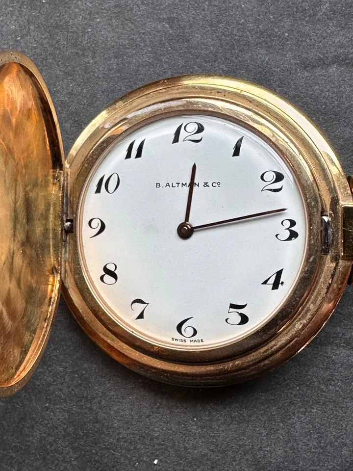 Pocket Watch & Leather case By DuLux Swiss 17 Jewels Signed B. Altman & Co. - Image 2 of 4