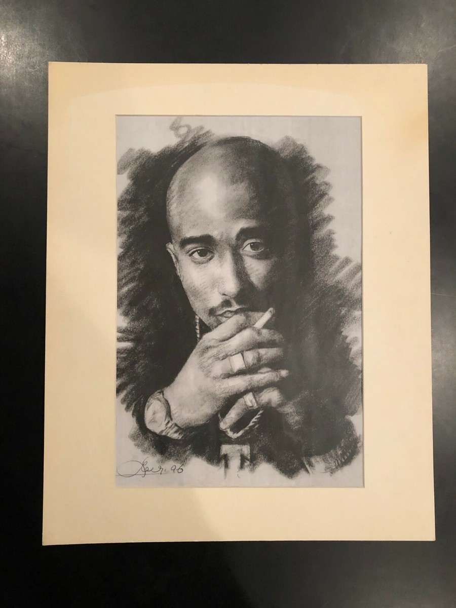 Vintage Tupac Shakur Original Art Drawing 1996 2Pac Death Row