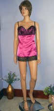 Vintage Y2K Frederick  s of Hollywood Hot Fuchsia Corset Tie Short Nightie, M/L,