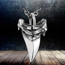 Solid 925 Sterling Silver Shark Tooth Pendant Megalodon Necklace Hip Hop Jewelry