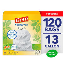Forceflex Tall Kitchen Drawstring Trash Bags, 13 Gallon, Gain Original with Febr