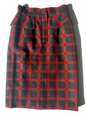 Valentino Miss V Plaid Wool Red and Black Women's Pencil Skirt, 42, 6-8