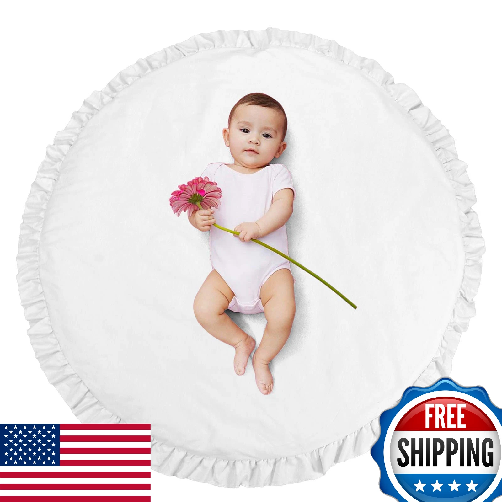ABREEZE Baby Cotton Play Mat - Soft, Detachable, Washable - White Round Crawling