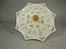Vintage 7" Tall Doll Parasol Umbrella Wood and Lace Works Fine Tagged LOOK 