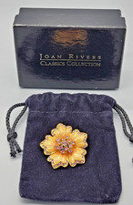 VINTAGE JOAN RIVERS SIGNED ENAMELED CORAL FLOWER BROOCH PINK RHINESTONES-BOX