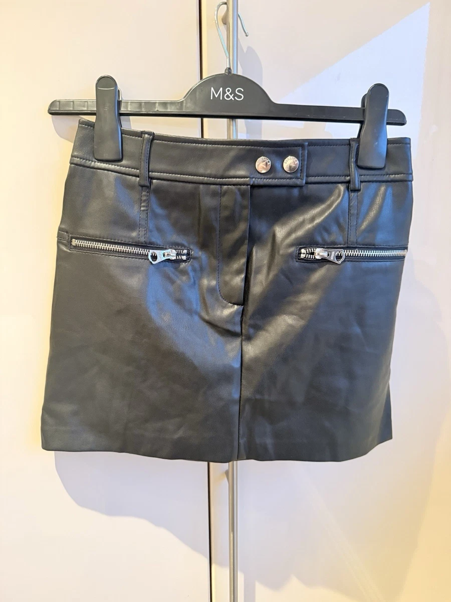 Minifalda Bershka de cuero sintético Xs negra para mujer