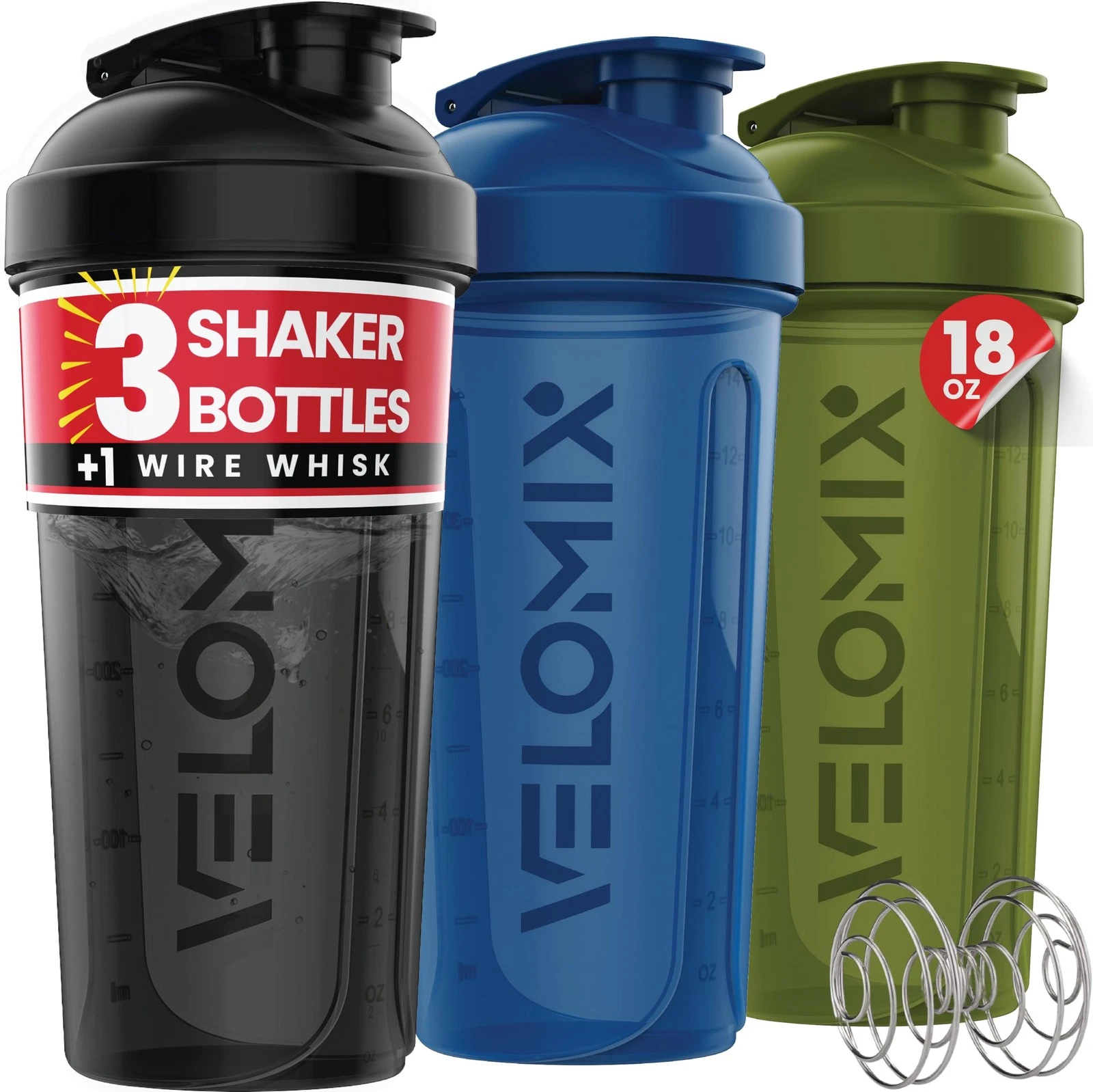 VELOMIX -3 PACK- 18 oz Protein Shaker 4 inches by 7 inches, Green,Black,Blue
Opens in a new window o