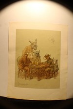 alter Druck Farbblatt Bild Jagd Jäger Förster Hirsch Humor Jagdgeschichten