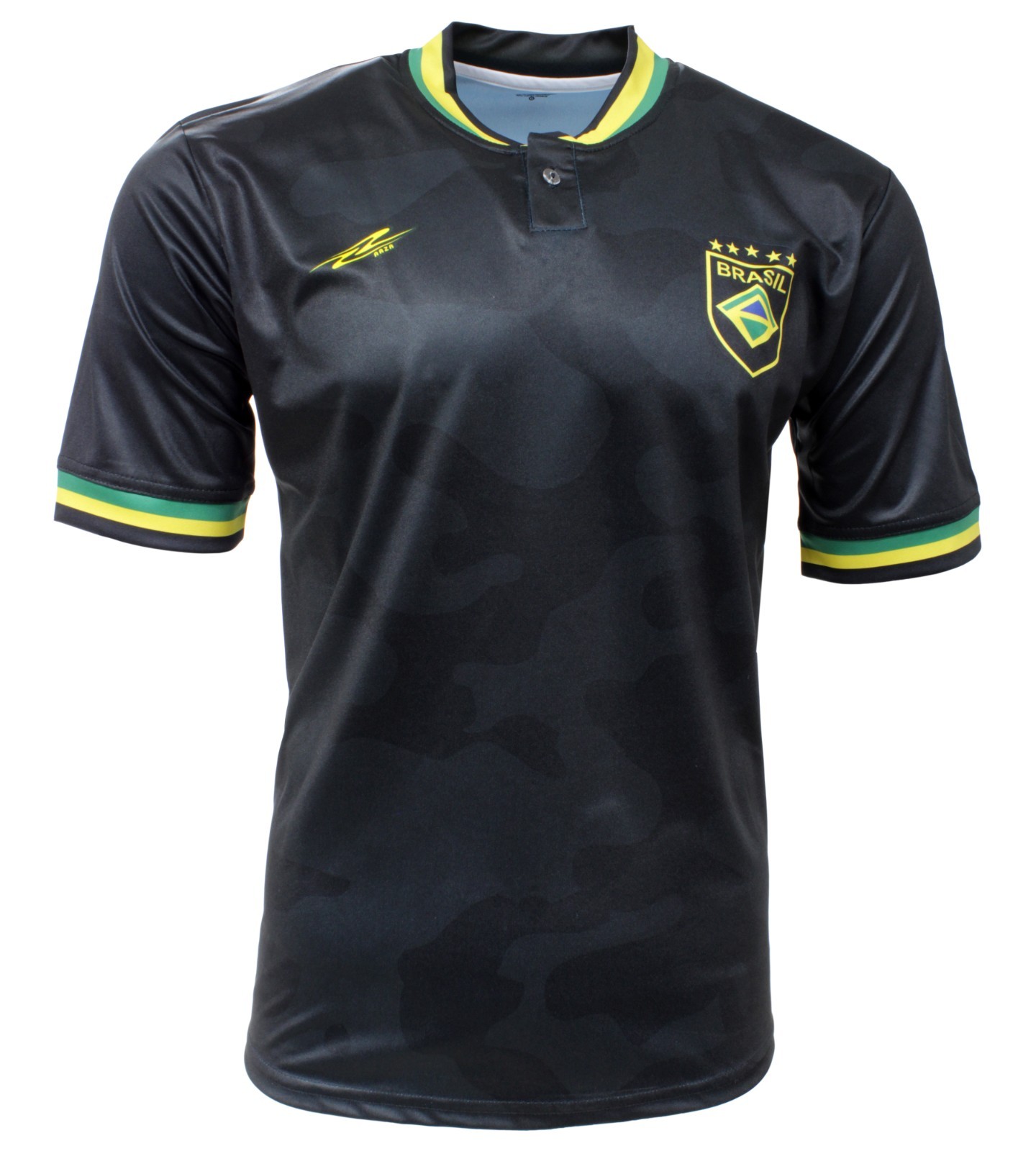 Brazil Soccer Fan Jersey Black V‑Neck | Sublimated 100% Polyester
