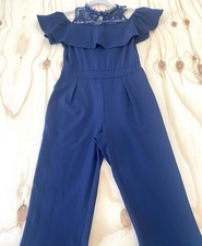 Women  s Navy Blue Dressy Lace Neck Off Shoulder Jumpsuit Size Medium