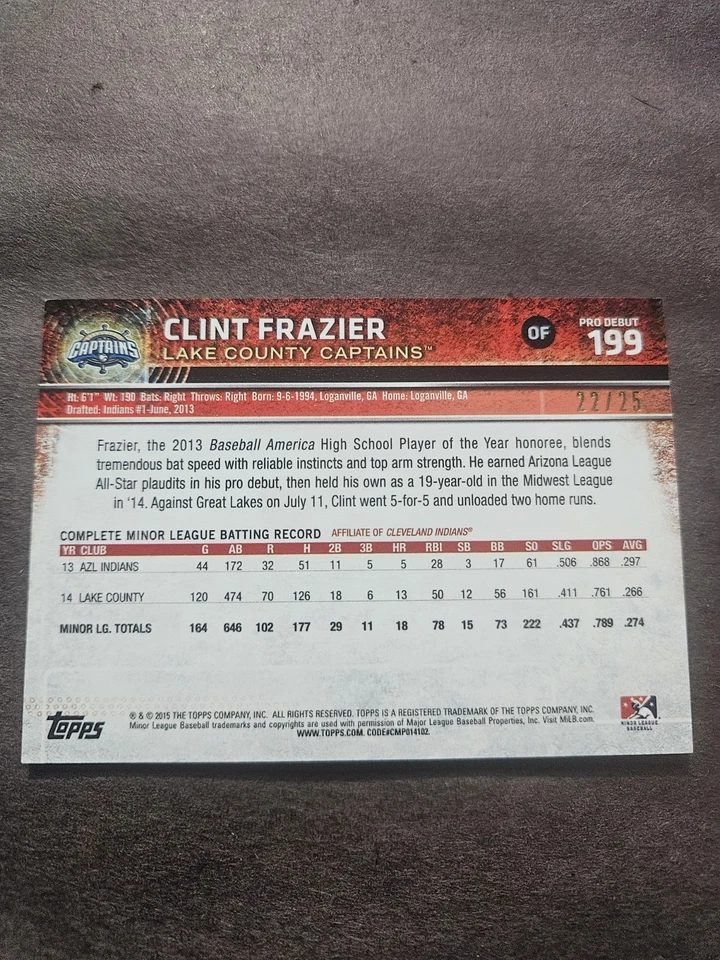 2015 Topps 199 Clint Frazier /25 - Image 2 of 2
