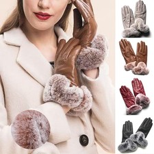 Fashion Winter Gloves Genuine Sheepskin with Soft Fox Fur Trim Womens