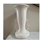 Vintage Art Deco White Glossy Ceramic Pottery Vase w/ Double Handles, 10.5 in