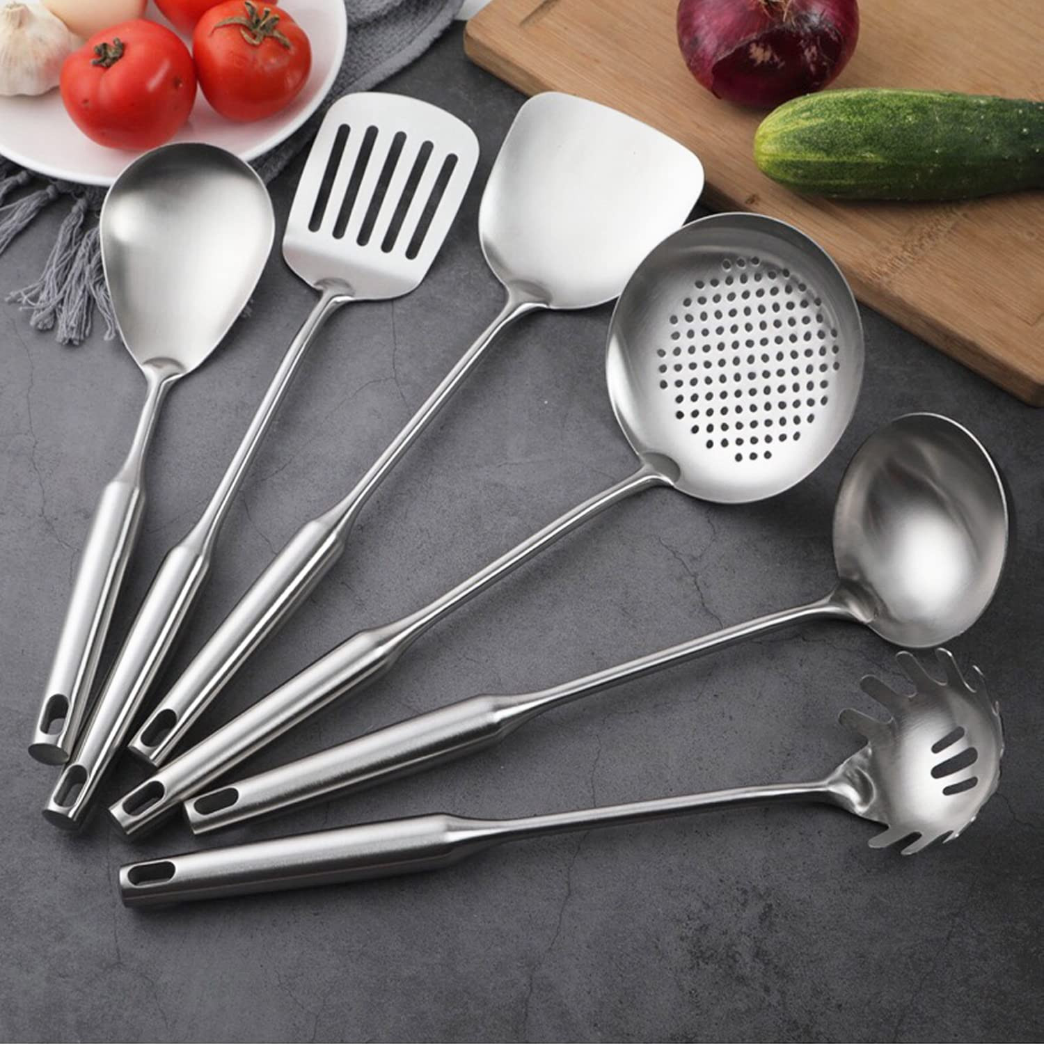 Kitchen Utensils Set Stainless Steel, 6 Pcs Professional All Metal Cooking Ut...