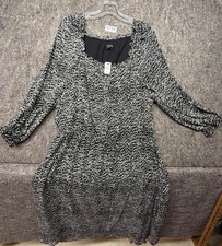 Talbots Midi Dress Black White Animal Print Ruffle Peasant XL NWT