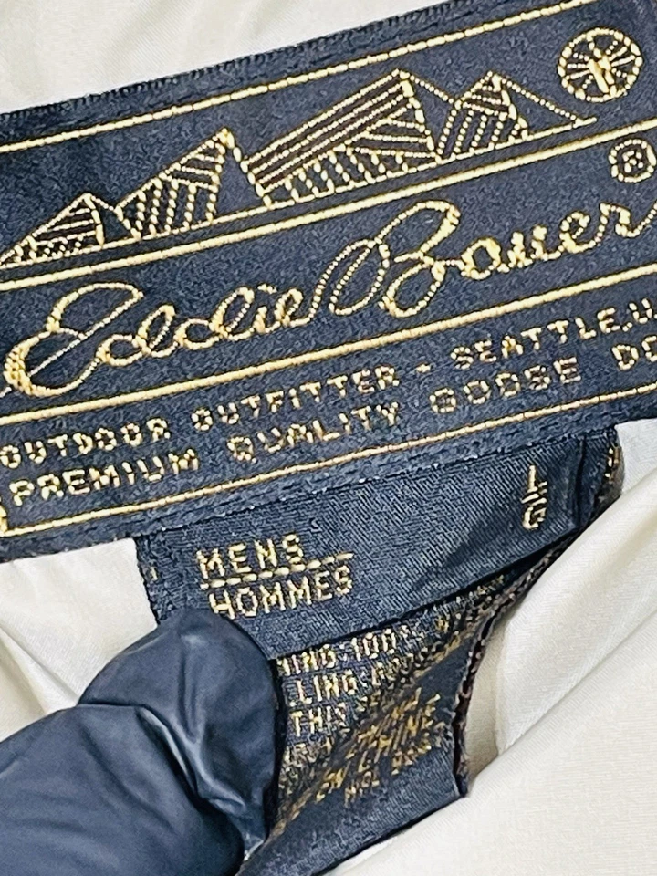 Vtg Eddie Bauer Coat Goose Down Gortex Large Full Lengh Tan Puffer Lined NO HOOD - Image 3 of 4