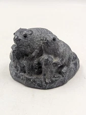 Hand Carved Soapstone Beaver Pair A Wolf Original Sculpture Canada