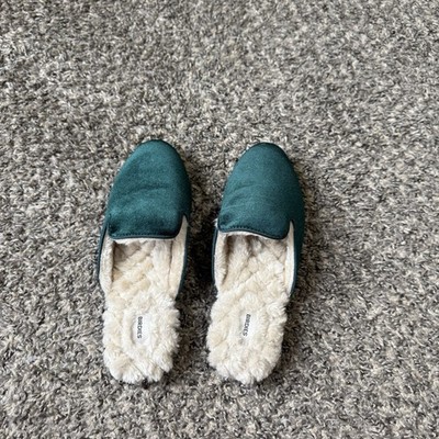 Birdies The Phoebe Velvet Slide Mule Faux Fur Lining Emerald Green Size 6 New