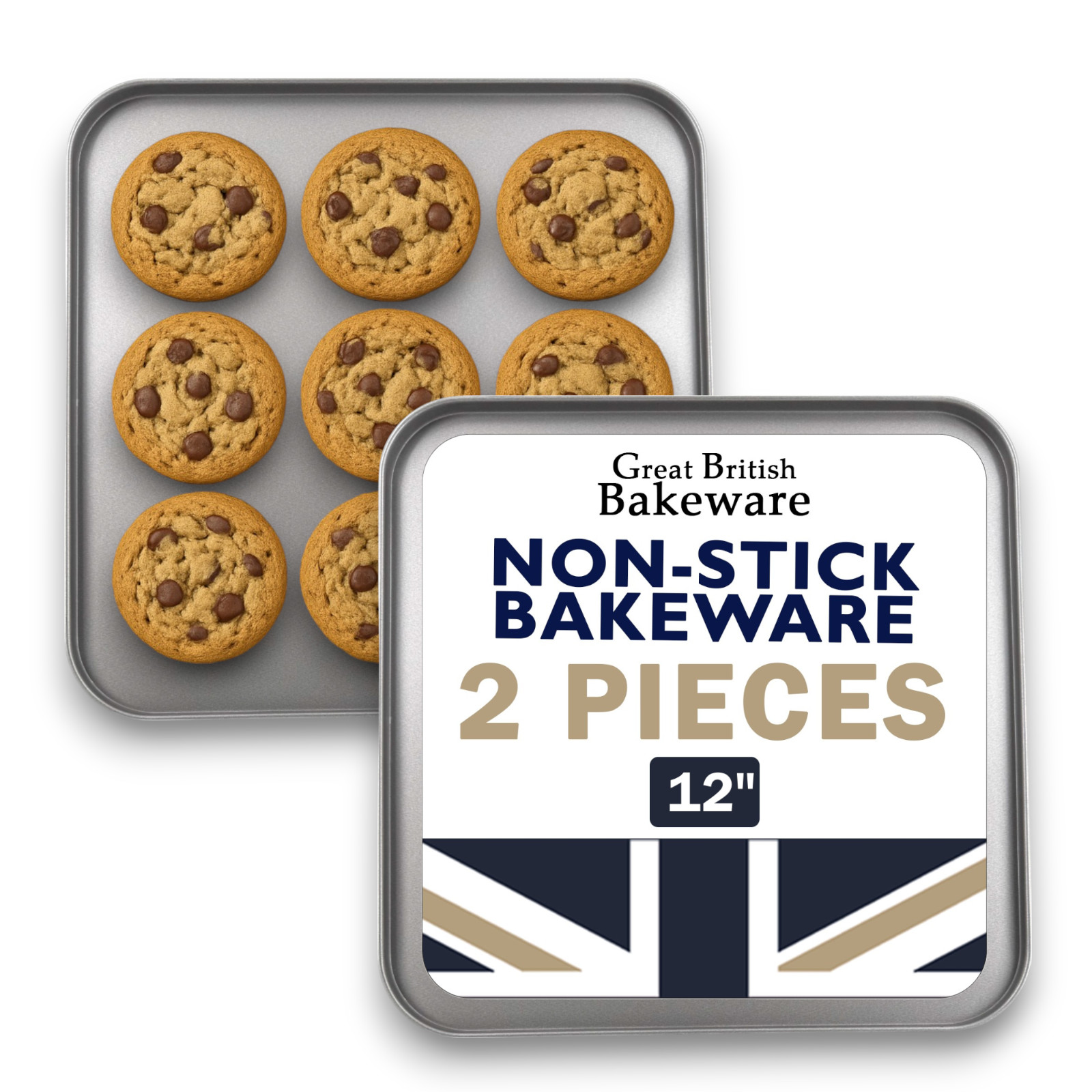 2x 31cm Square Oven Cookie Baking Tray Superior Non Stick, Made in England