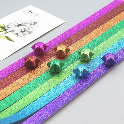 520 Sheets Flash Diamond Origami Star Paper Strips 7 Different Styles Glitter...