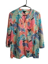 Talbots Tunic Shirt Womens M Multicolor Floral Lightweight Cotton Beach Summer