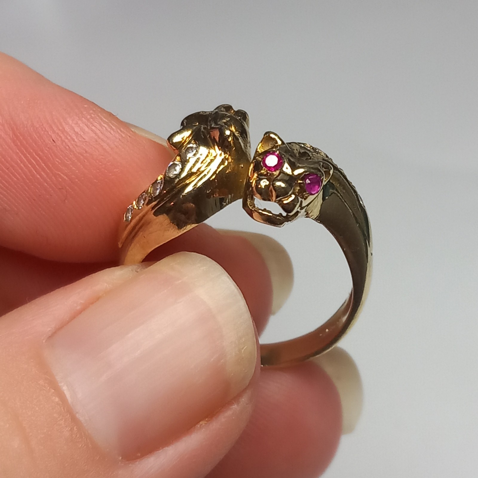 9CT YELLOW GOLD RUBY DOUBLE PANTHER LEOPARD HEAD … - image 19