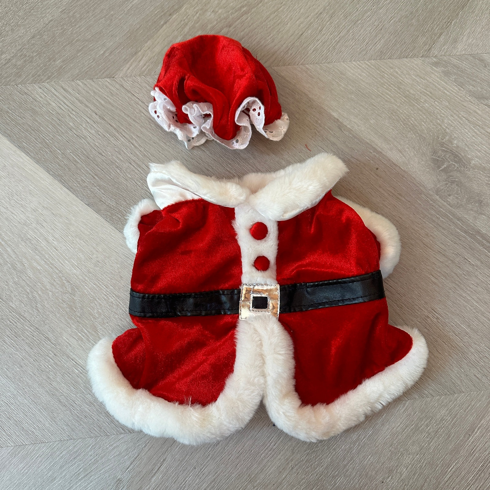 Build a Bear Workshop BAB Christmas Outfit Mrs. Santa Claus Hat Coat Red Ruffle