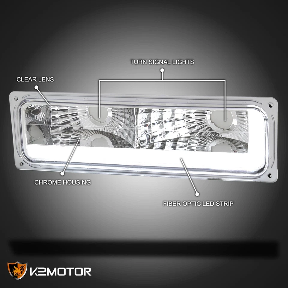Fits 88-98 Chevy GMC C10 C/K Silverado LED Tube Clear Bumper Lights Left+Right - Image 3 of 4