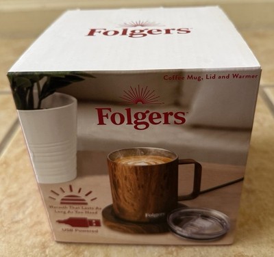 NEW SEALED FOLGERS Coffee Tea Cup Warmer with Mug Set Electric Heater Plate USB