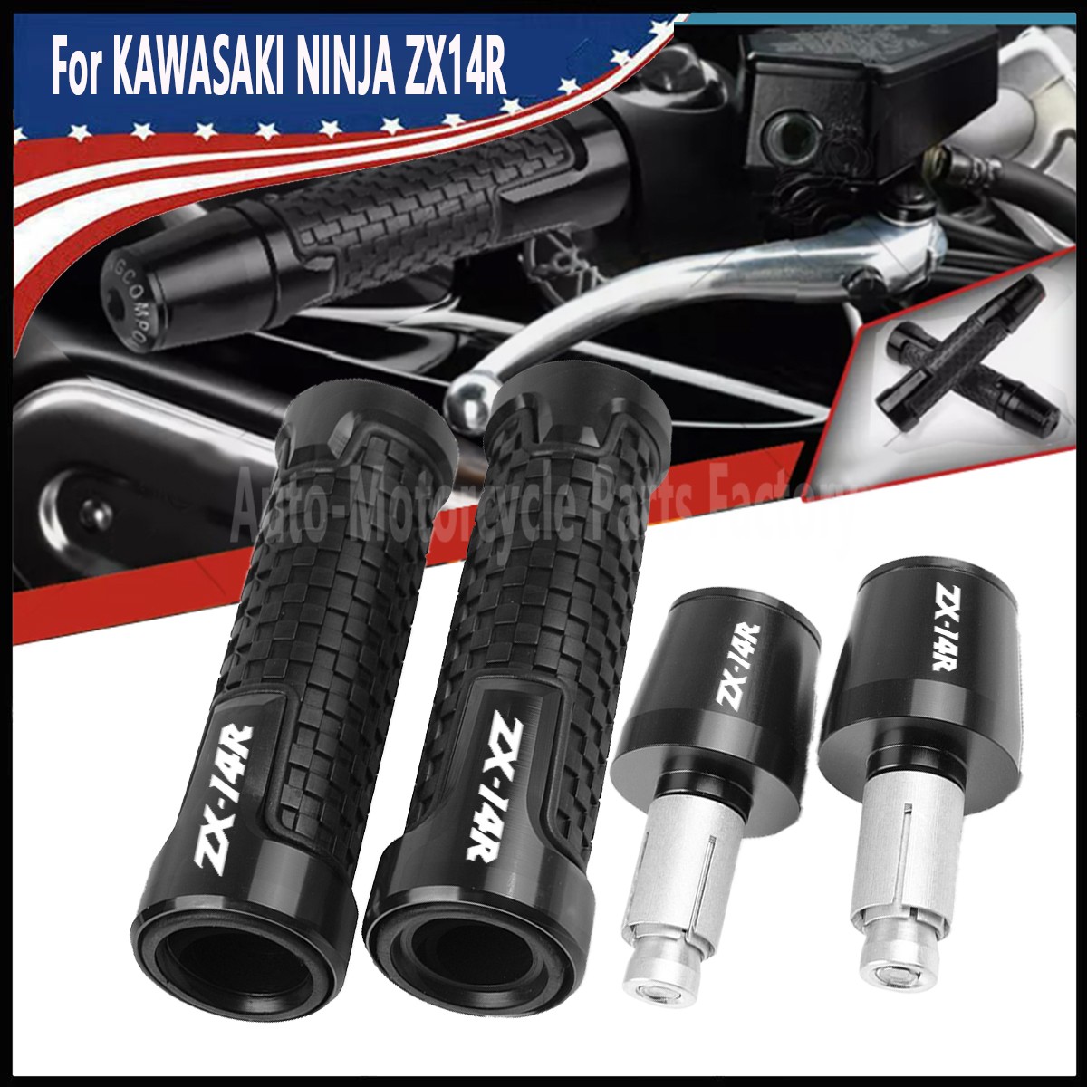 Black Rubber Handlebar and Hand Grips End Caps For KAWASAKI NINJA