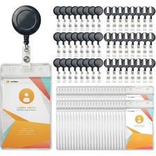100 Pack Retractable Badge Reels with Clear ID Card Holders