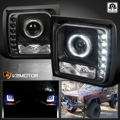 #ad Black Fits 1997 2001 Jeep Cherokee LED Strip Projector Headlights Lamps 97 01 $150.46