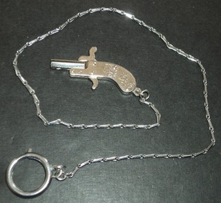 Rare ancien jouet miniature pistolet revolver en métal avec chaine