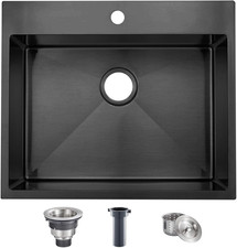 Black Drop in Bar Sink, 18 X 18 Inch Topmount RV 16 Gauge Gunmetal Black Stainle