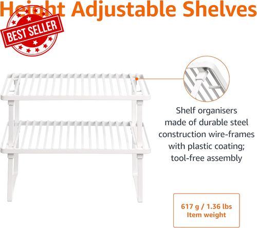 Stackable Metal Kitchen Storage Shelves, Set of 2 - White - Picture 5 of 8