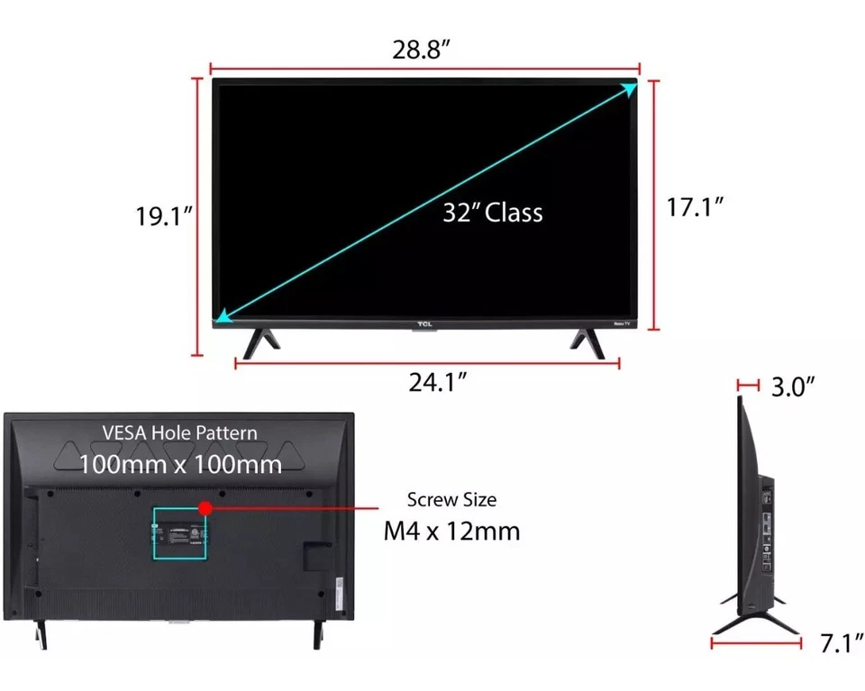 LN TCL 32 inch Roku Smart LED HDTV 1080p HDMI USB Monitor WiFi Flat Screen TV - Image 3 of 4