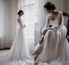 Modern White Bohemian Summer Garden Beach Wedding Dresses Sheer Long Sleeves