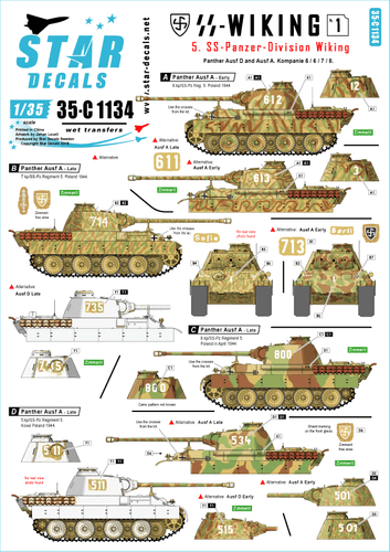 Stern Aufkleber 35-C1134, 5. SS-Panzer Division Wiking. Panther Ausf D, Maßstab 1/35 - Bild 1 von 2