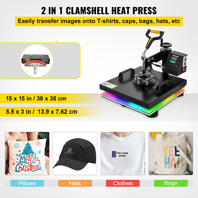 VEVOR 2 en 1 Presse à Chaud Presse à Textile T-shirt Chapeau 1200 W 38x38 cm VEVOR 2 en 1 Presse à Chaud Presse à Textile T-shirt Chapeau 1200 W 38x38 cm