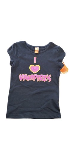 NEW Girls Black Short Sleeve Shirt “I Love Vampires” Small 6 6x Halloween Top