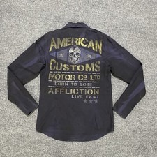 Affliction Black Premium Shirt Mens Size Medium Button Down Motorsport Skully