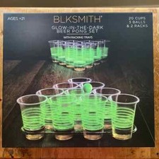 Beer Pong Set with Racking Trays Glow In The Dark - 20 Cups, 3 Balls, 2 Racks