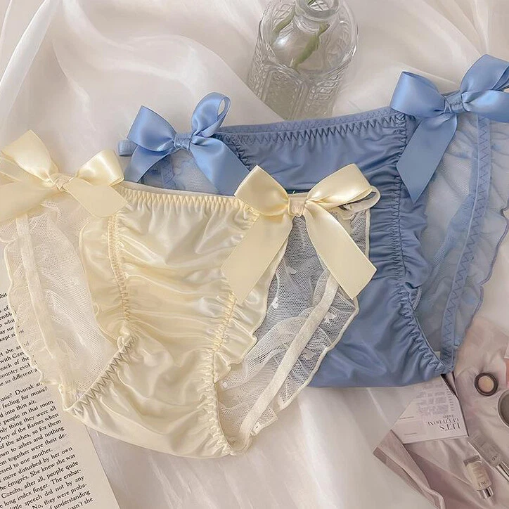 Lote de 5 paquetes sexy bragas de satén para mujer moño calzoncillos completos ropa interior transparente lencería Foto 3 de 4