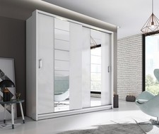 Brand New Modern Bedroom Sliding Mirror Wardrobe ARTI 14 White Matt 220cm