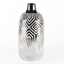 Silver & White Geometric Vase 24.5cm
