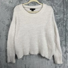 Sanctuary Fuzzy Eyelash Sweater Womens Large Ivory Beige Pullover Cozy Jumper