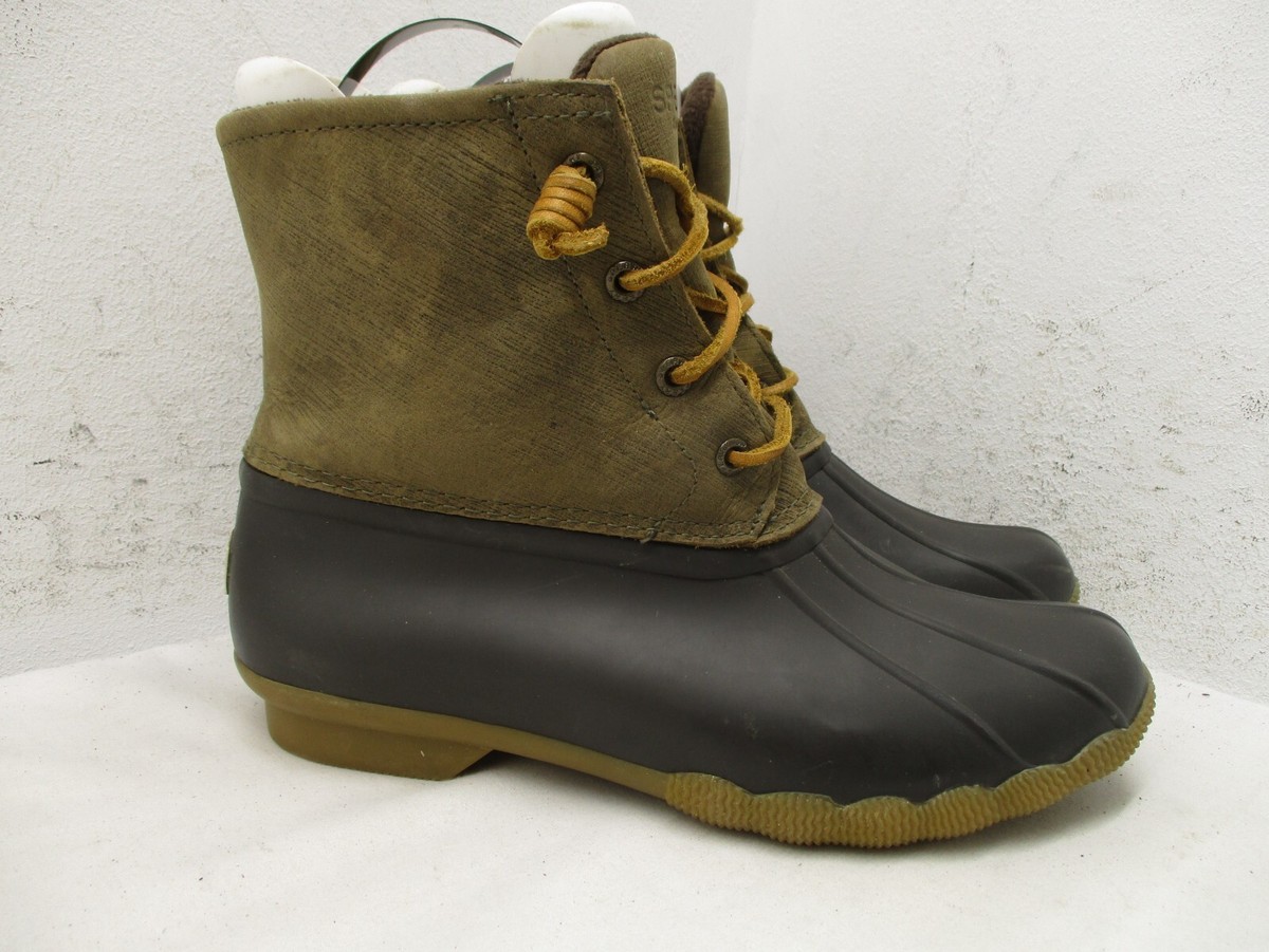 Sperry Top Sider Brown Rubber Leather Lace Zip Duck Boots Sz 7.5