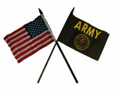 USA American w/ U.S. Army Black Crest Seal Flag 4"x6" Desk Set Black Base