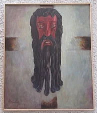 YOSHIE IWAHASHI PAINTING VINTAGE ICONIC RELIGIOUS MODERNISM EXPRESSIONISM SIGNED